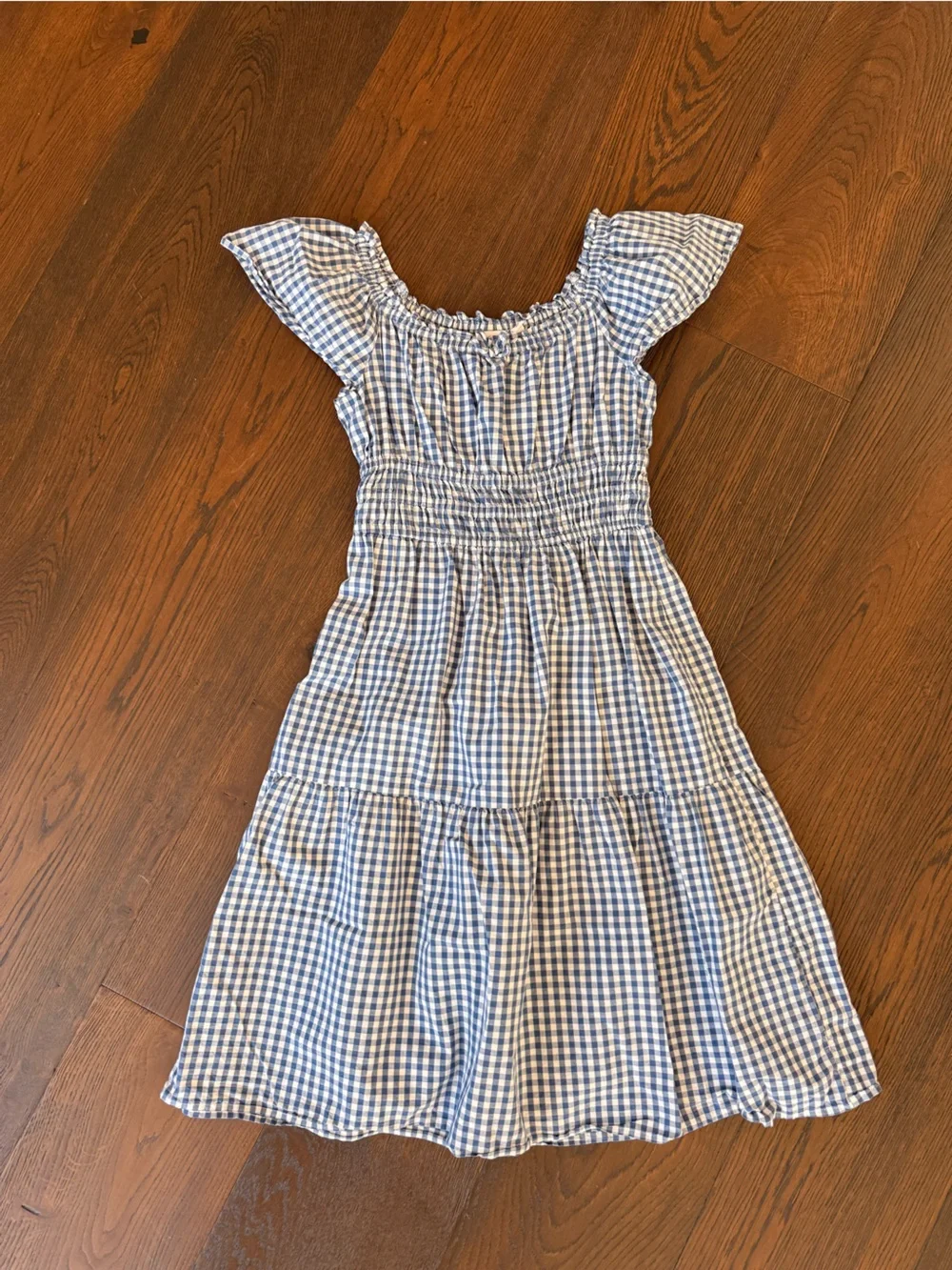 GAP Blue Gingham Smocked Flutter-Sleeve Dress